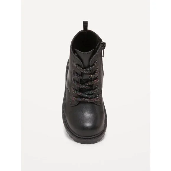 Old Navy Faux-Leather Side-Zip Black Boots Toddler Girls XS Black Sparkle Laces - Picture 9 of 13